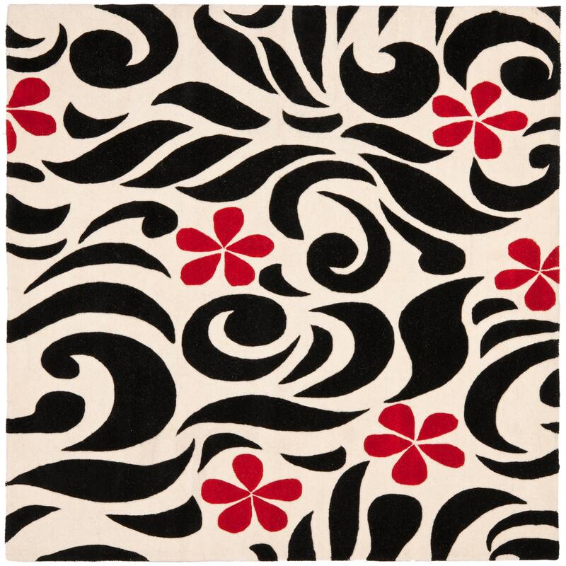 SAFAVIEH Handmade Soho Brittani Floral N.Z. Wool Rug - 6' Square - Ivory/Black