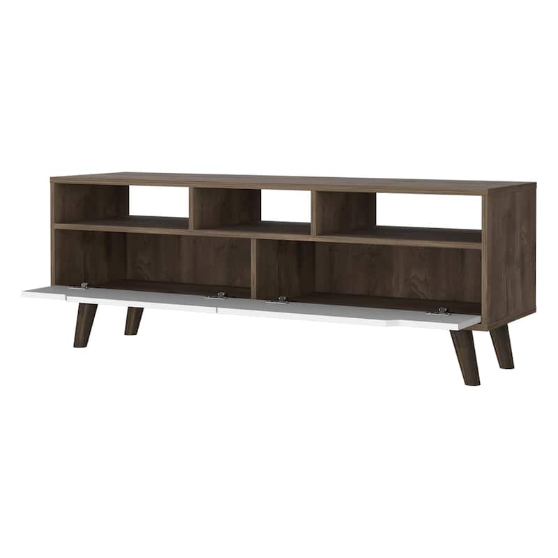 FM Furniture Hamburg TV Stand For TVs up to 52" with 4 Legs, 3 Open Shelves, and 2 Upturned Drawers