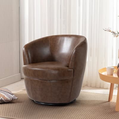 32" Wide PU Leather Swivel Barrel Chair with Metal Base
