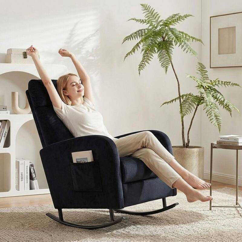 Set of 2 Rocking Chairs, Upholstered Nursery Glider Rocker, Recliner Armchair with Side Pocket for Living Room Bedroom