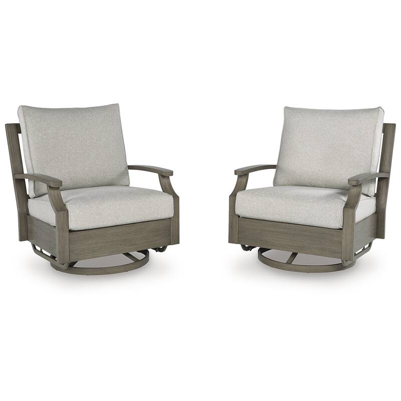 Signature Design by Ashley Rainier Ranch Brown/Beige Outdoor Swivel Glider Chair with Cushion - 34"W x 37"D x 37"H