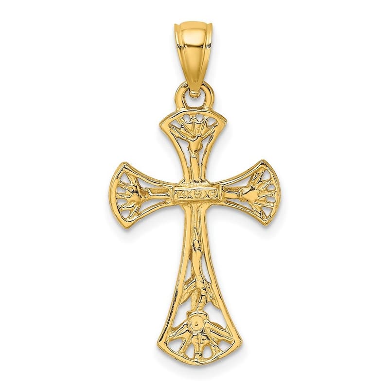 Curata 14k Yellow Gold Cut out With Round Edges Cross Necklace 18mm 24.1mm