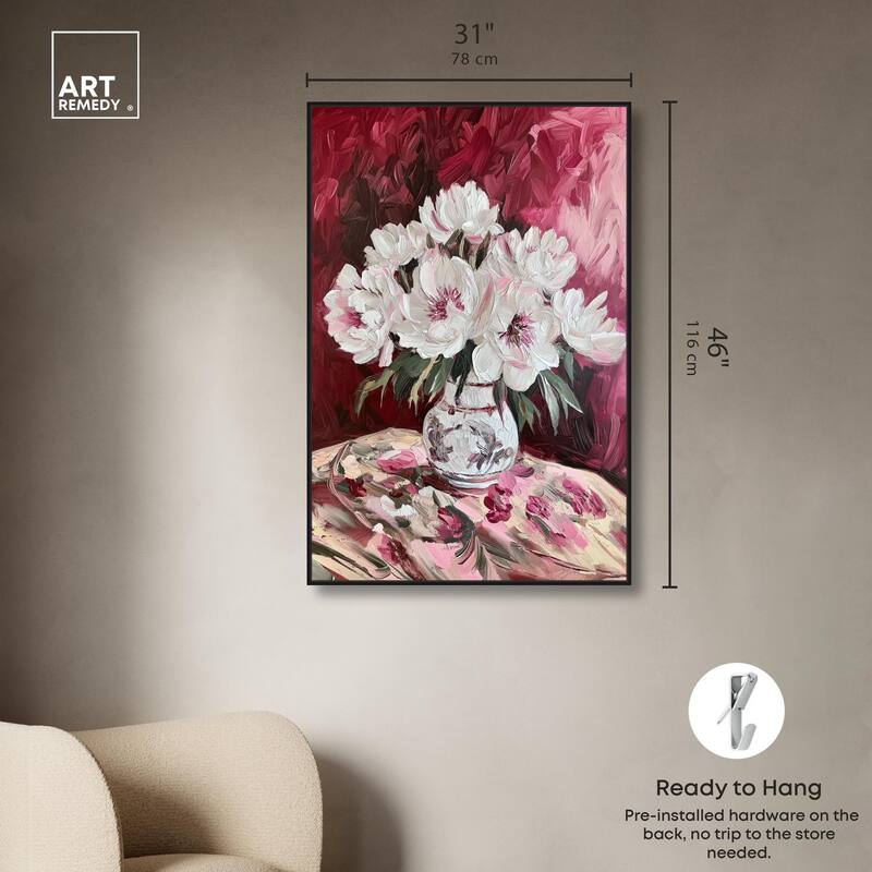 Peonies on Ruby Tide Canvas by Art Remedy