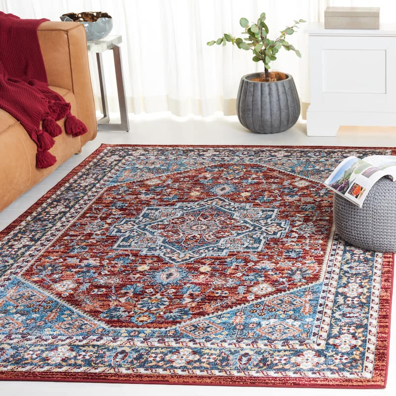 SAFAVIEH Bayside Machine Washable Korneliya Oriental Rug - 8' x 10' - Red/Blue