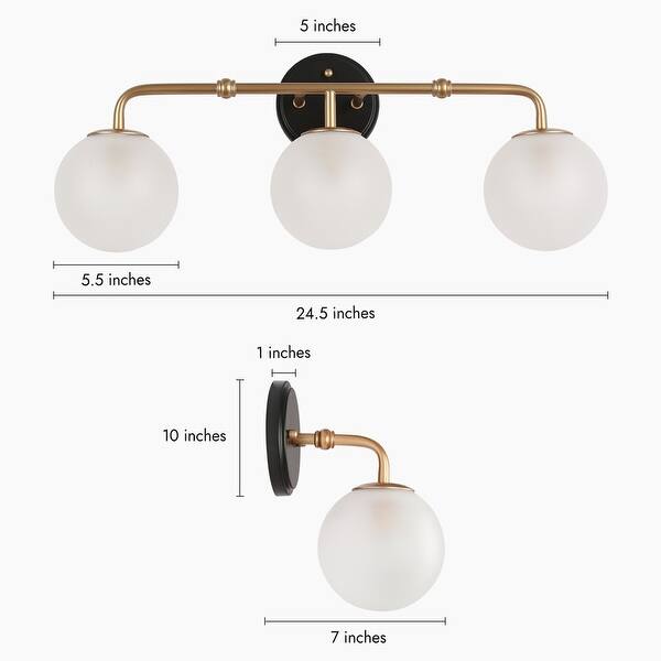 Modern Black Gold 3Light Bathroom Vanity Lights with Globe Frosted