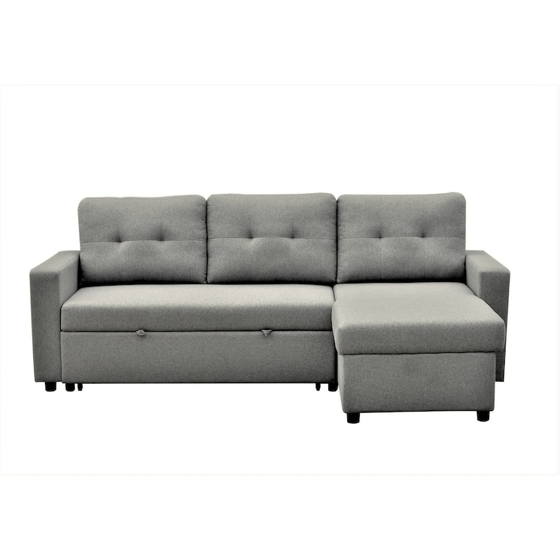 Convertible L-Shaped Sleeper Sofa Bed, Grey Polyester, 80x59x36 inches, 183 lbs, Space-Saving