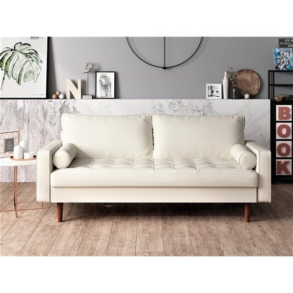 Shop Us Pride Faux Leather Mid Century Modern Sofa On Sale