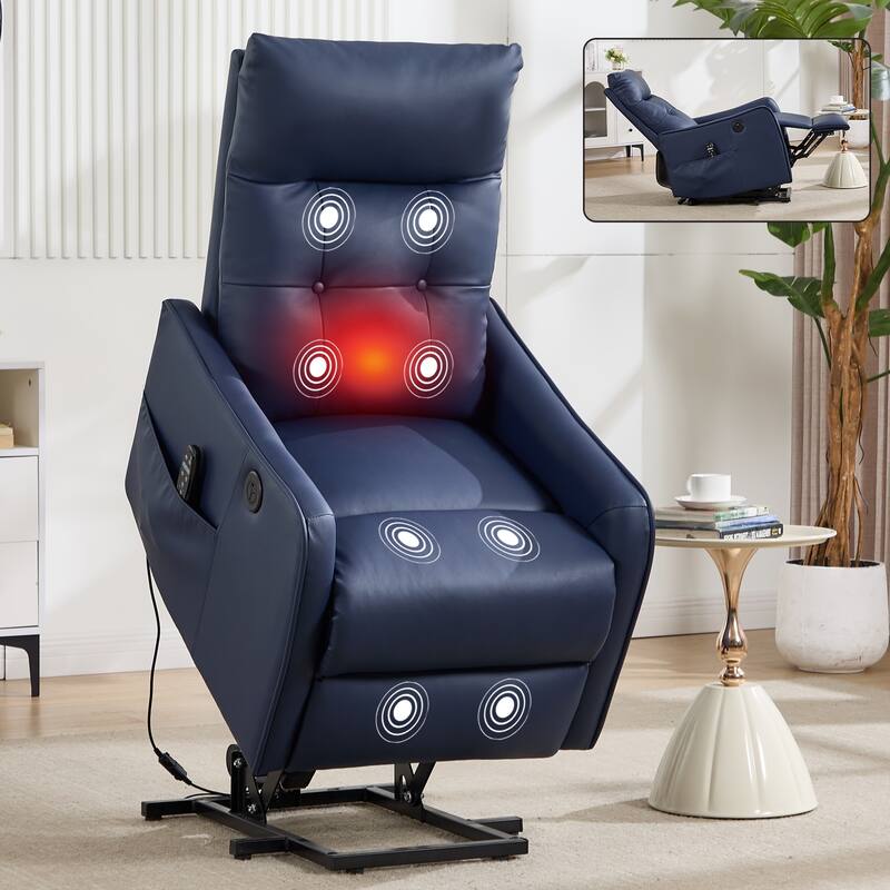 Power Lift Recliner Chair with Massage & Heat, PU Leather Single Motor Heavy Duty Recliner Chair, Lounge Chair with USB Port