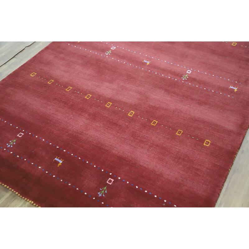 Hand Knotted Oriental 100% Wool Carpet Tribal Animal Pictorial Red Gabbeh Area Rug - 7' 8'' X 4' 11''