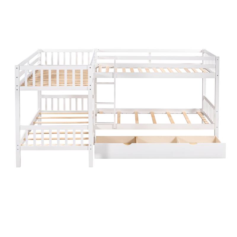 Mission-Style L-Shaped Twin Bunk Bed with Storage Drawers, Durable Pine Wood Frame