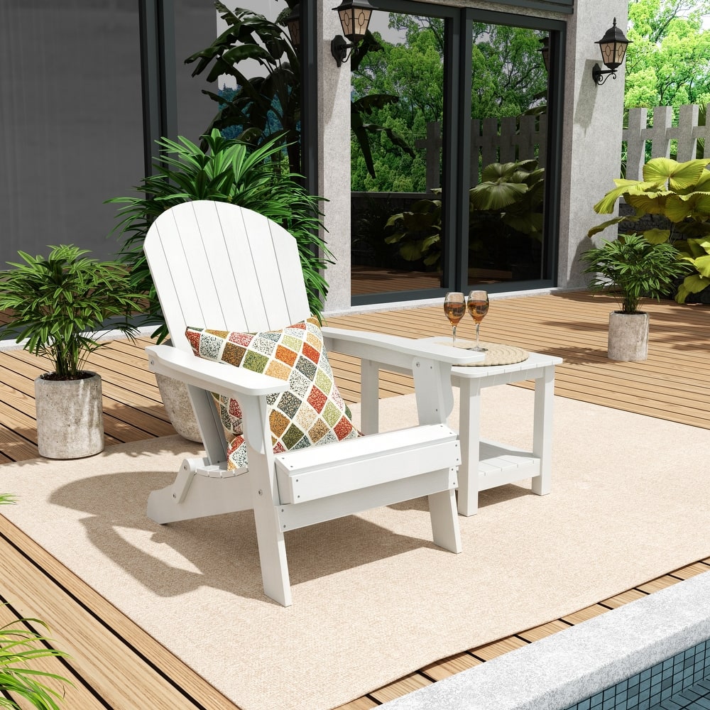 Vineyard HIPS Outdoor Folding Eco-Friendly All Weather Seashell Adirondack Chair with Side Table (2-Piece Set)