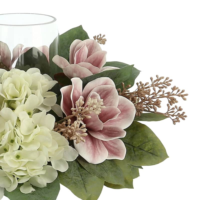 Peony and Hydrangea Glass Candle Holder Centerpiece