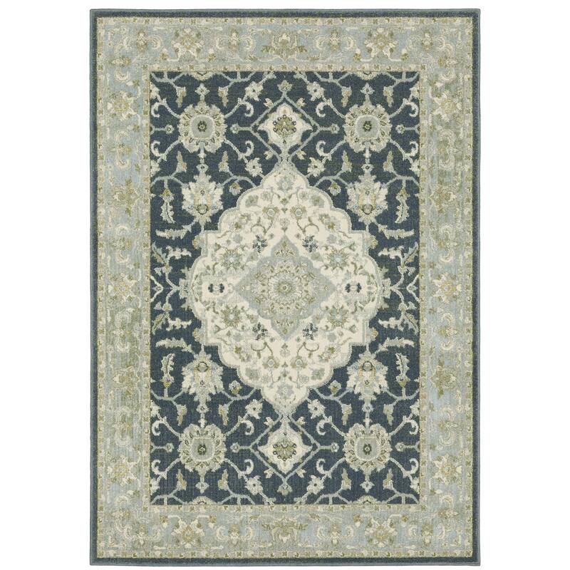 Bradford Blue Ivory Oriental Medallion Traditional Area Rug
