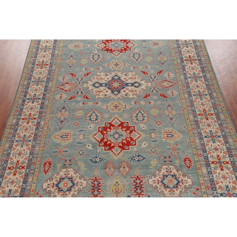 Hand Knotted Oriental 100% Wool Carpet Traditional Geometric Navy Blue & Blues Kazak Area Rug - 16' 6'' X 9' 7''