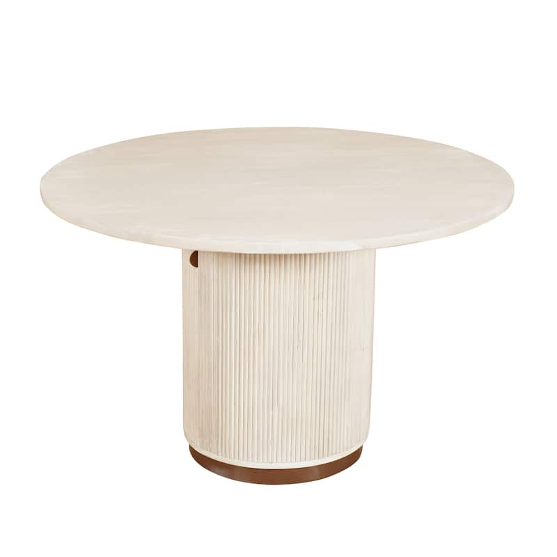 Navine Transitional Whitewashed Wood Round Dining Table by Sevita, 48" D x 48" W x 30" H - 48"D x 48"W x 30"H