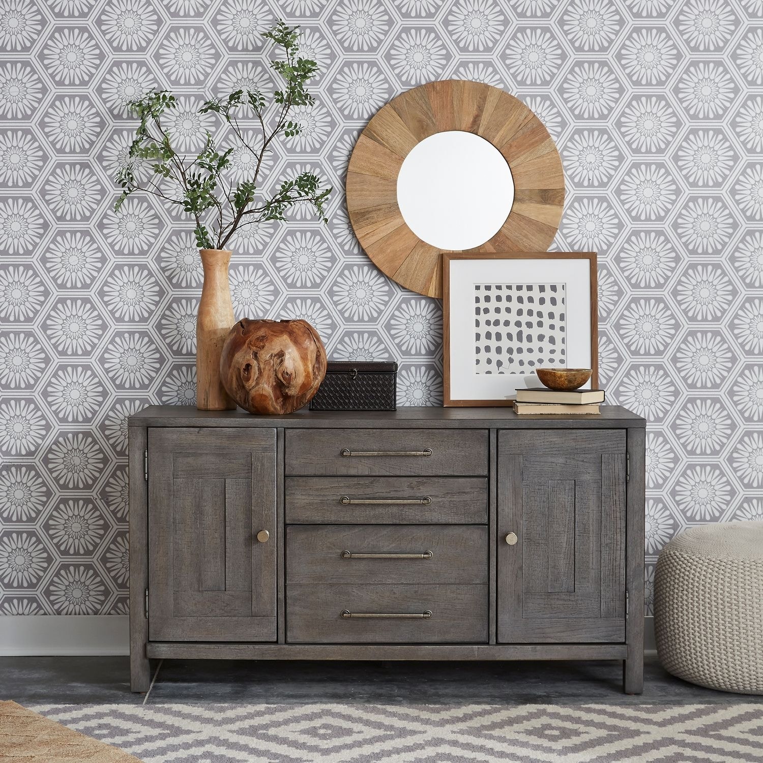 Modern Farmhouse Dusty Charcoal Distressed Credenza
