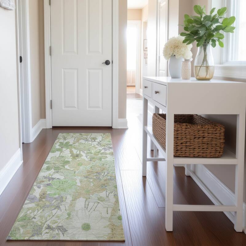 Premium Washable Super Soft Floral Mayfield Rug - Aloe - 2'3" x 7'6"