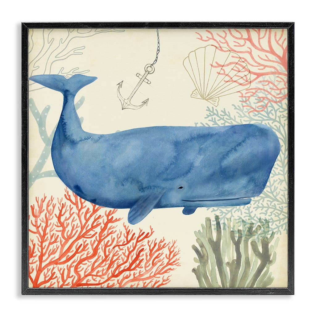 Stupell Anchor Coral and Shells Underwater Whale Framed Art, Design By Artist Victoria Borges