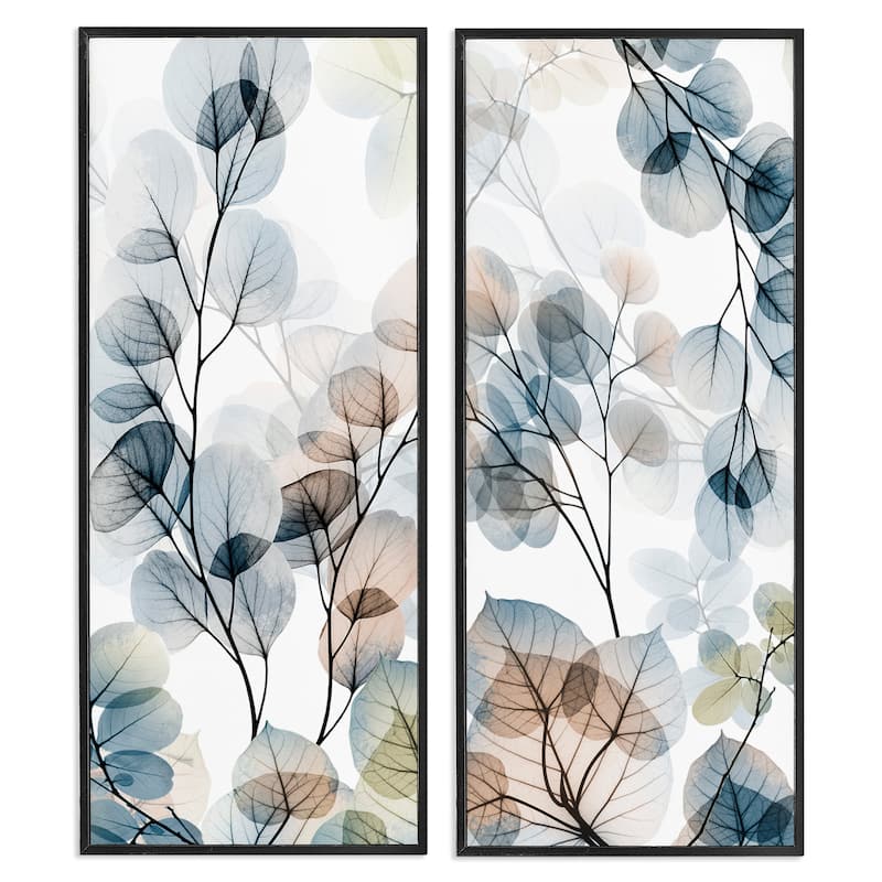 Stupell Elegant Abstract Botanical Plant Leaves Pattern Collage Framed 2 Piece Wall Art - Brown - 10 x 24 - White