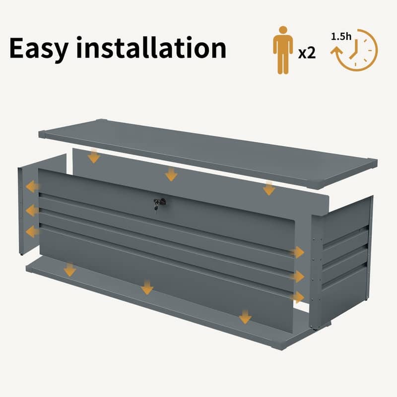 260 Gallon Deck Box Waterproof, Outdoor Storage Box, 260 Gallon Outdoor Storage Box, Metal Deck Box