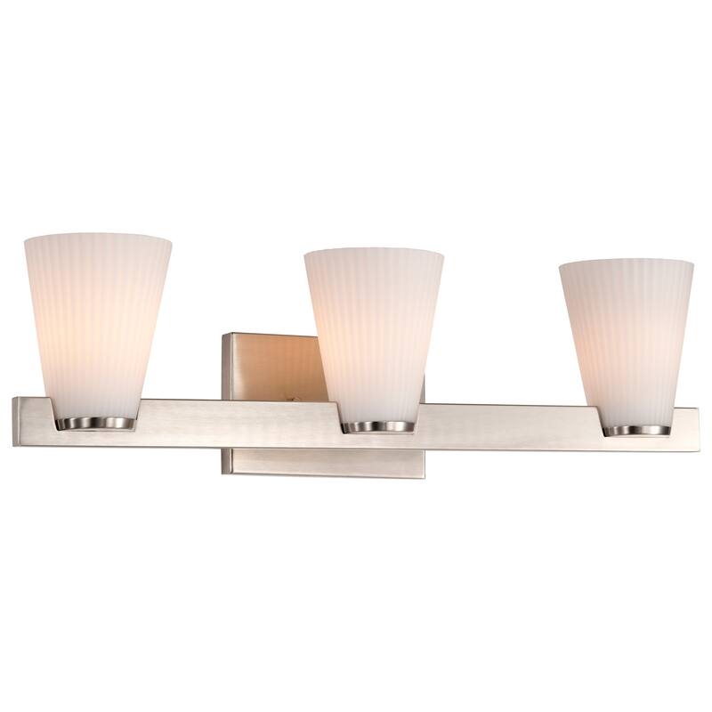 Royale 3 Light Vanity Brushed Nickel Finish Ribbed White Glass - Brushed Nickel