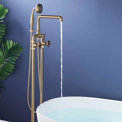 Floor Mount Bathtub Faucet Freestanding Tub Filler With Handheld Shower In Black / Gold