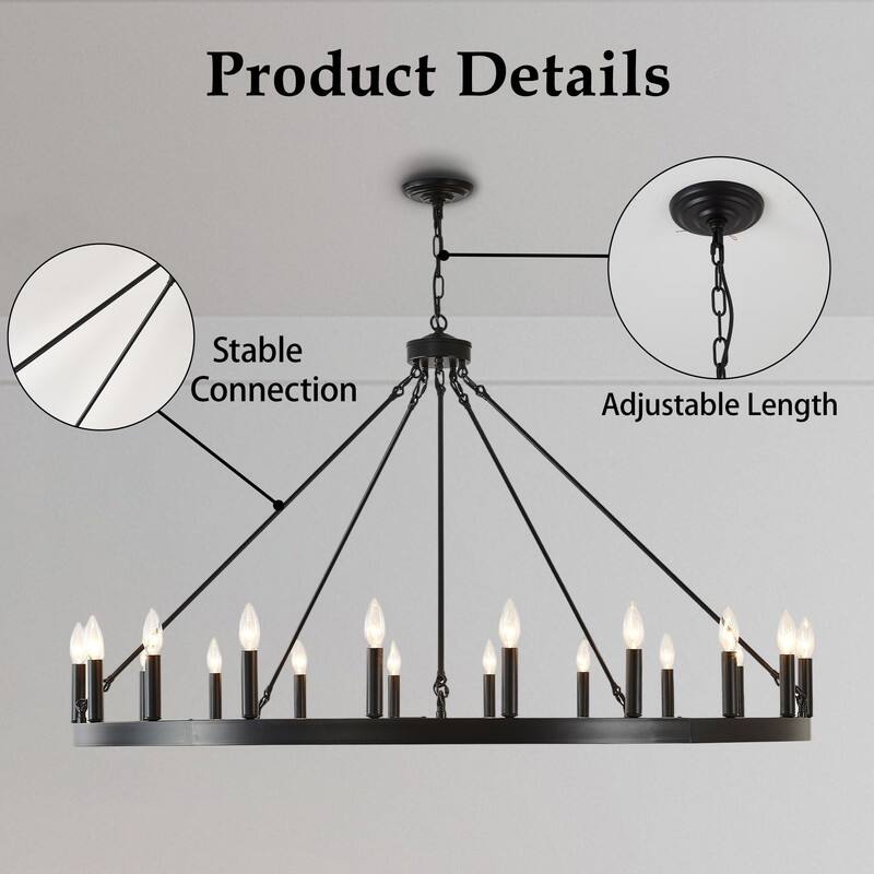 Large Round Classic Chandeliers Modern Farmhouse Chandelier Black Light Fixture