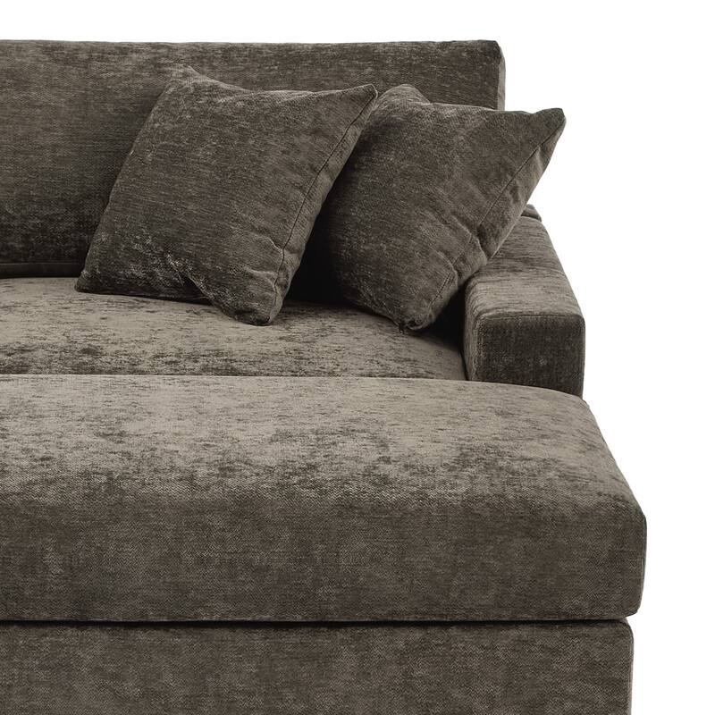 Modern Chenille Chaise Lounge Set with Ottoman