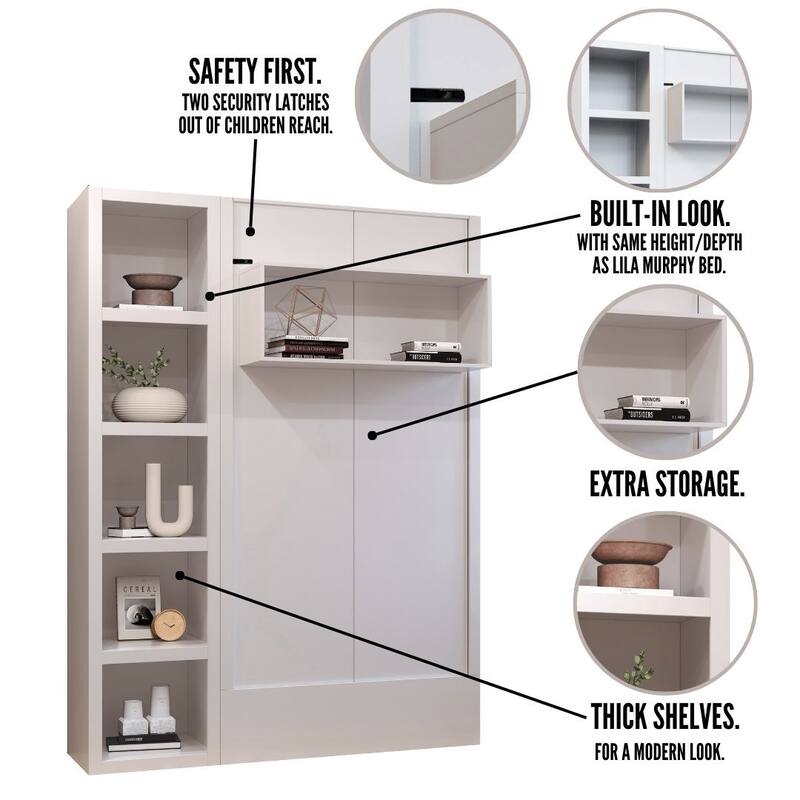 Easy-Lift Twin Murphy Wall Bed in with Bookshelf