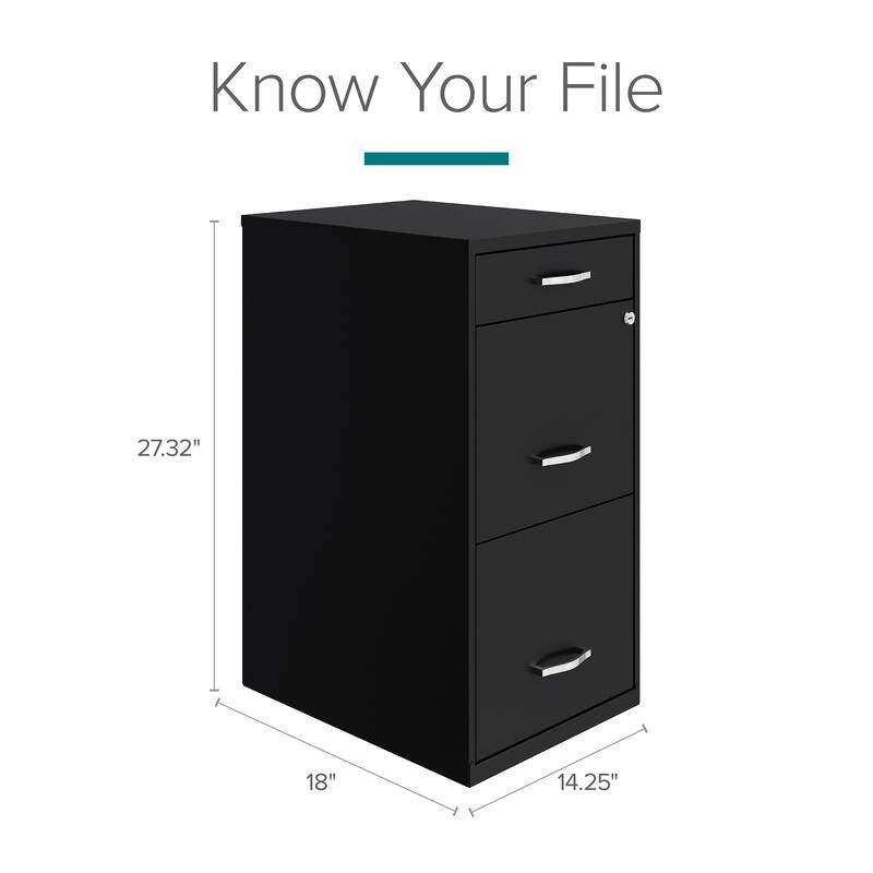 Space Solutions 18" Deep 3 Drawer Metal File Cabinet, Black