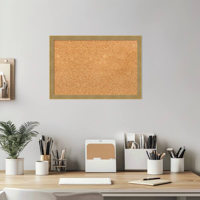 Incline Dark Gold Wood Framed Cork Board - Bulletin Board, Organization Board, Pin Board
