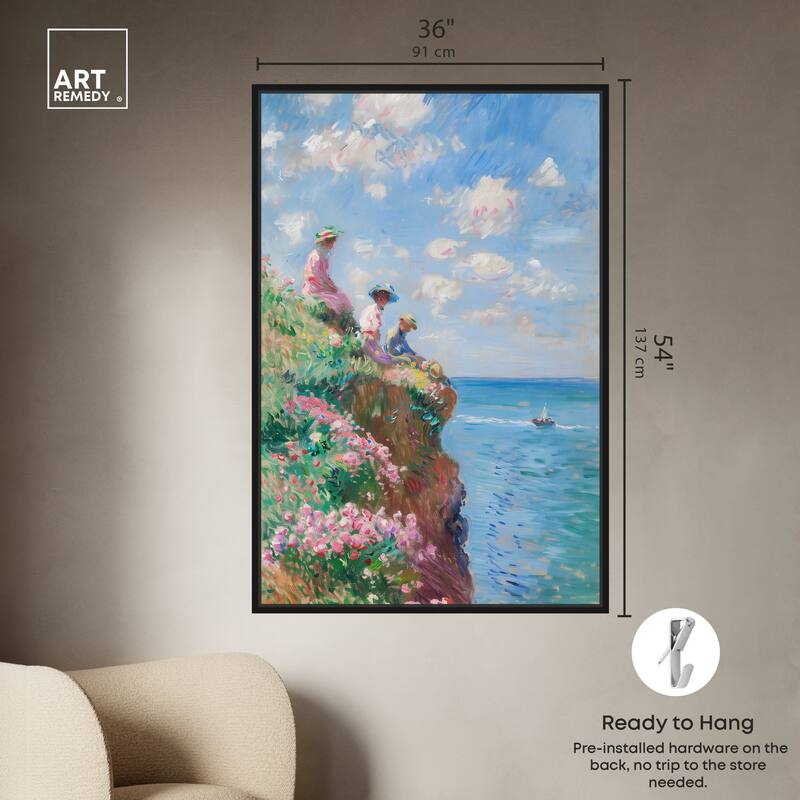 Art Remedy By The Seaside Framed Impressionism 1 Piece Canvas Wall Art /Monet And Van Gogh Inspired Art