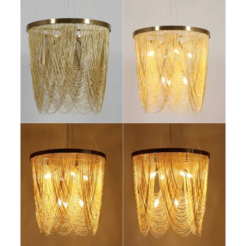 Modern Glam 7-Light Gold Fringe Chandelier for Dining Room Bedroom - Dia. 23.6" x H 25"