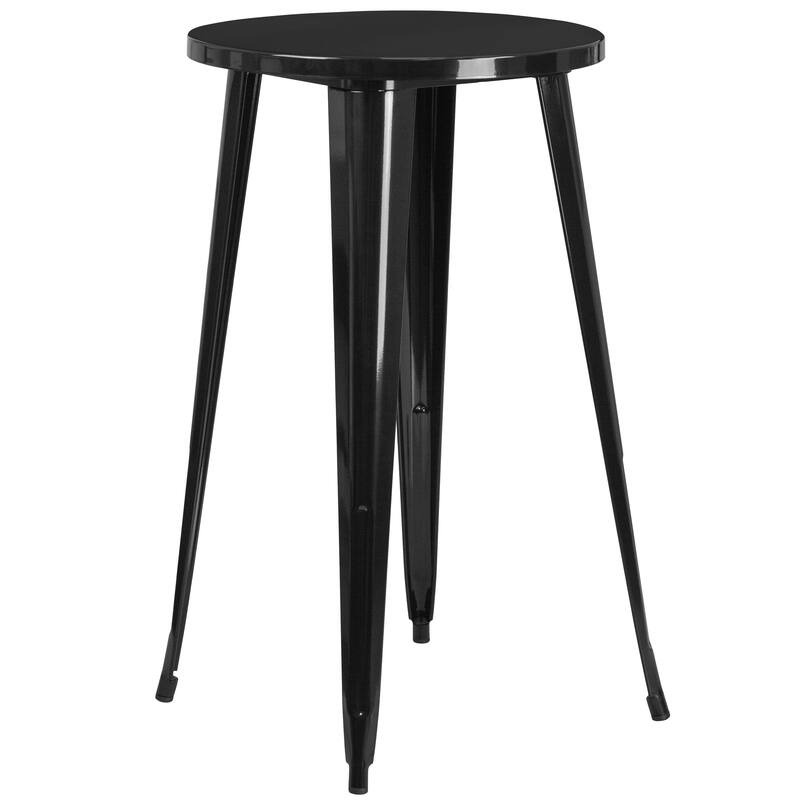 24'' Round Metal Indoor-Outdoor Bar Table Set with 4 Vertical Slat Back Stools