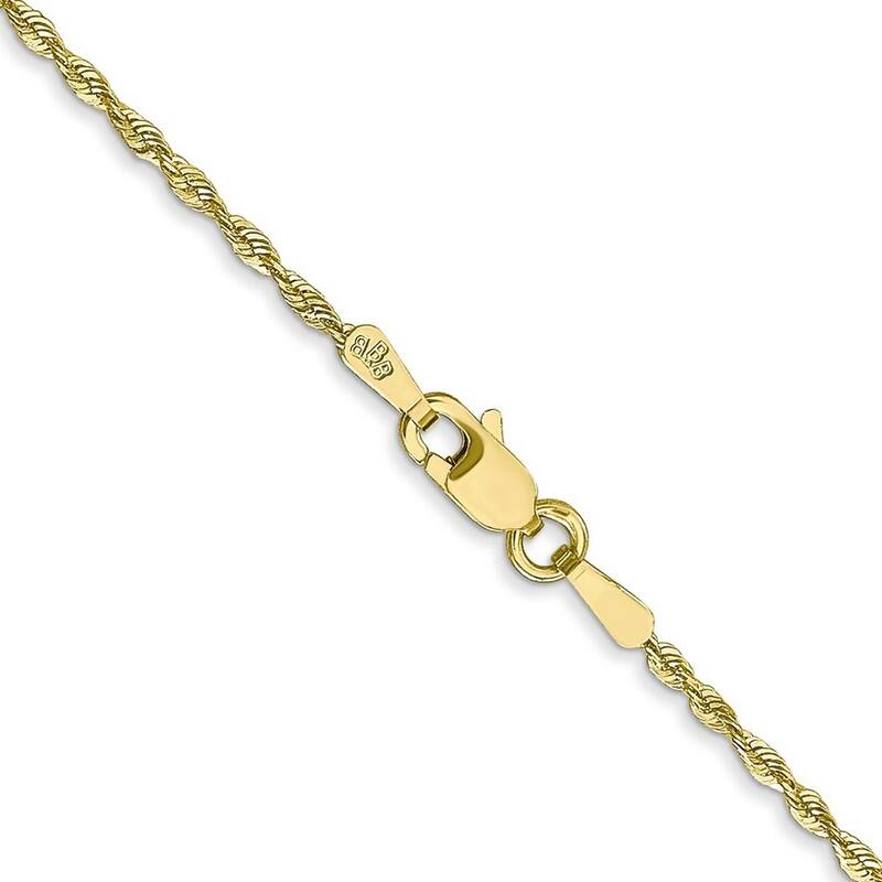 Curata 10k Yellow Gold 1.5mm D/C Extra Light Rope Chain Necklace (Lobster) Options: 16 18 20 24 30