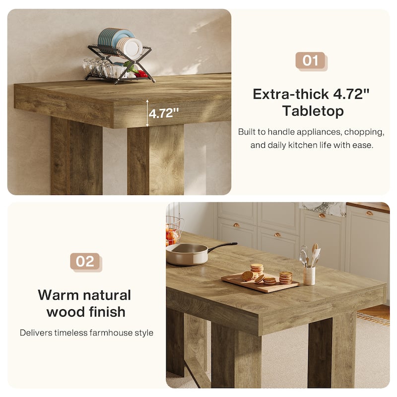 55" Kitchen Island Table, Counter Height Farmhouse Prep Table