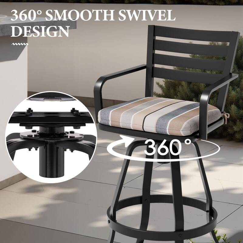 Outdoor Indoor Patio Aluminum Swivel Bar Stools Set with Sunbrella Cushions