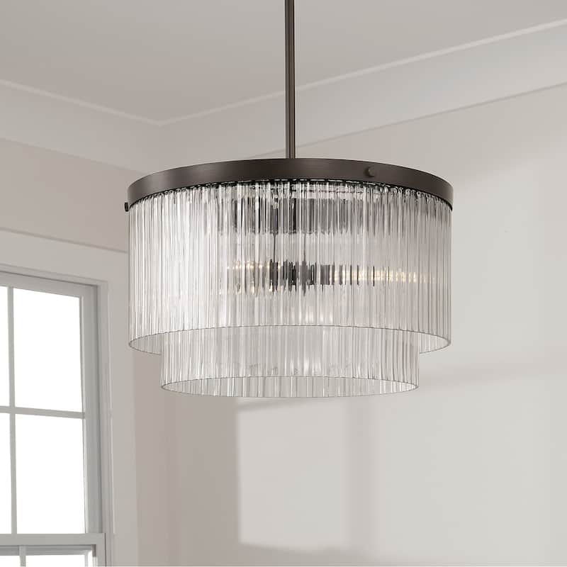 16" W x 11.5" H 3-Light Dual Mount Pendant with Clear Beveled Fluted Glass - 16"W x 11"H
