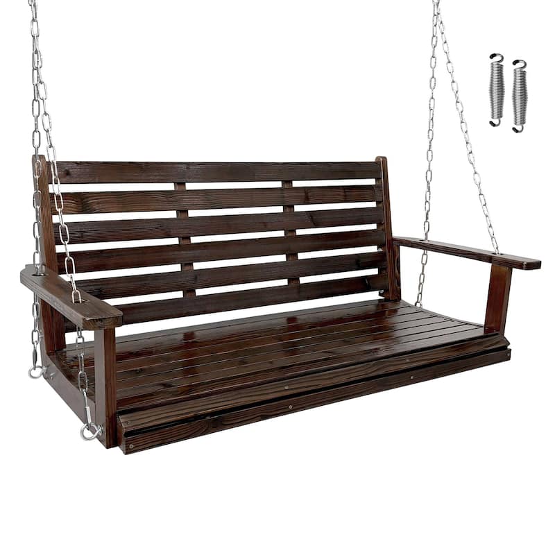 Wooden Porch Swing with Hanging Chains and 7mm Springs Heavy Duty 800 LBS for Outdoor Patio Garden Yard