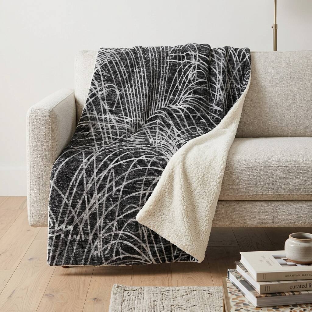 HomeRoots 50" X 70" Charcoal And Gray Abstract Polyester Woven Plush Throw Blanket