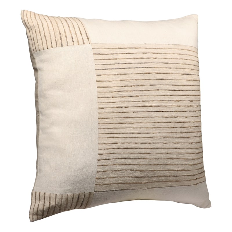 HomeRoots 24" Beige and White Check Silk Throw Pillow With Embroidery