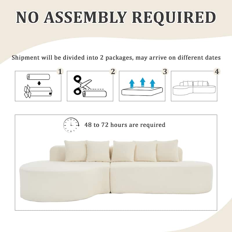 L-Shape Boneless Couch for Living Room, Curved Sectional Sofa Memory Foam Floor Sofa with 5 Pillows