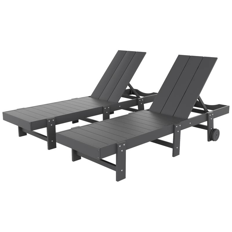 Shoreside Modern Poly Eco-Friendly All Weather Reclining Chaise Lounge With Wheels (Set Of 2)