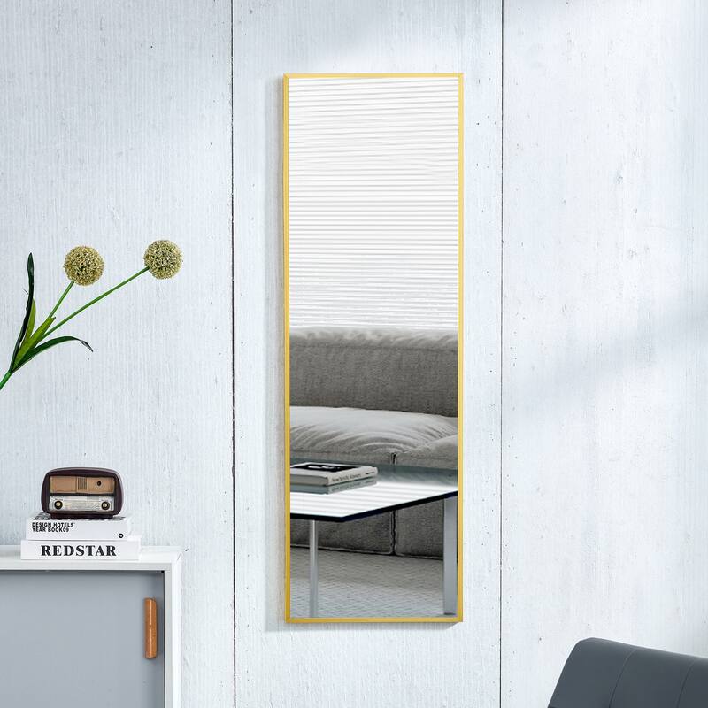 Roomfitters Wall Mounted Full Body Mirror with Transparent Aluminum Frame, 48"x13.8" Slim Vanity or Entry Mirror, Transparent
