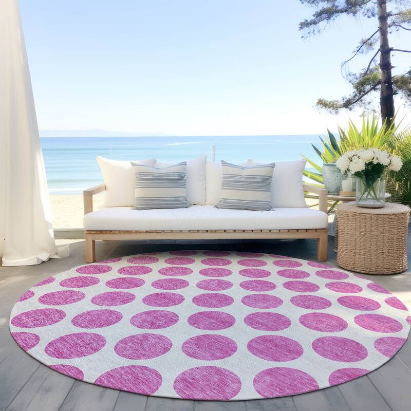 Machine Washable Indoor/ Outdoor Polka Dots Chantille Rug - Blush - 8' x 8'