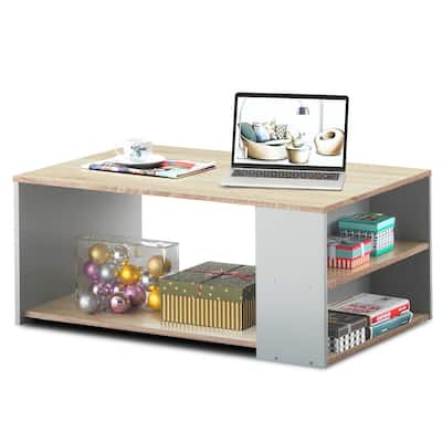 Gymax 2-Tier Coffee Table Sofa Side Table w/ 2 Storage Shelves Living - 35'' X 23'' X 16''