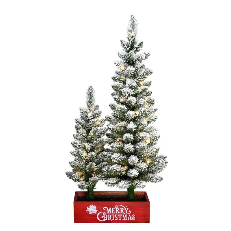 Puleo International 2' & 3' Potted Flocked Artificial Pencil Christmas Tree
