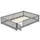 preview thumbnail 10 of 12, Gray Full Size Pine Wood Floor Bed with Safety Guardrails and Door