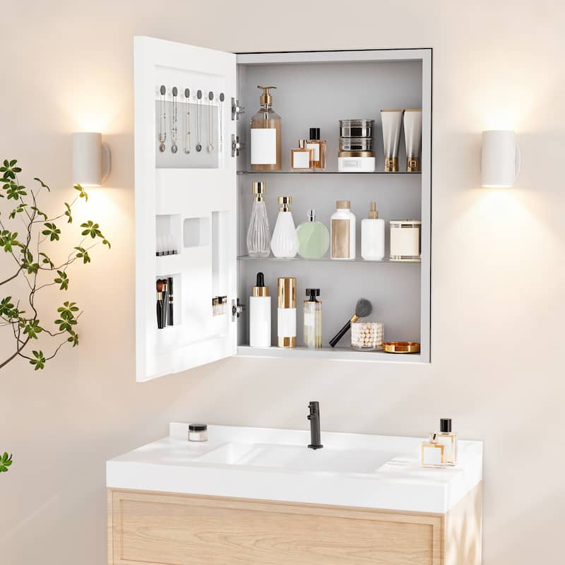 Bathroom Mirror Medicine Cabinet Recessed or Surface Mount with Adjustable Shelves - 20x5x28 inch