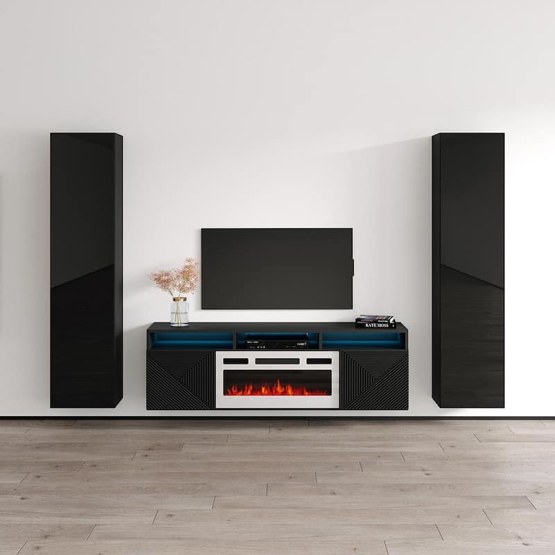 Giza WH-EF Floating Fireplace Entertainment Center - 40 - Black